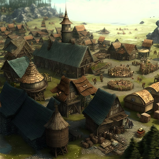 View of the small village of Tabin, a quaint town within the country of Pirapa (and starting place for the game player)