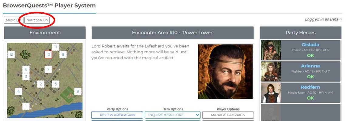 Partial screenshot from the BrowserQuests online role-playing game system