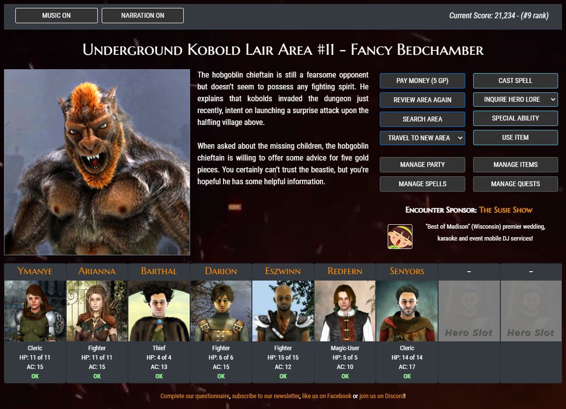 Screenshot of the BrowserQuests player interface
