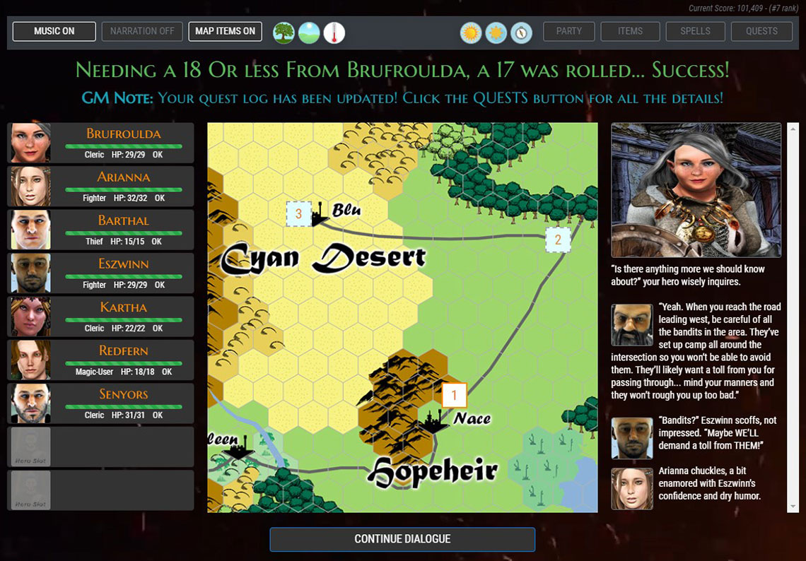 Screenshot of the BrowserQuests player interface